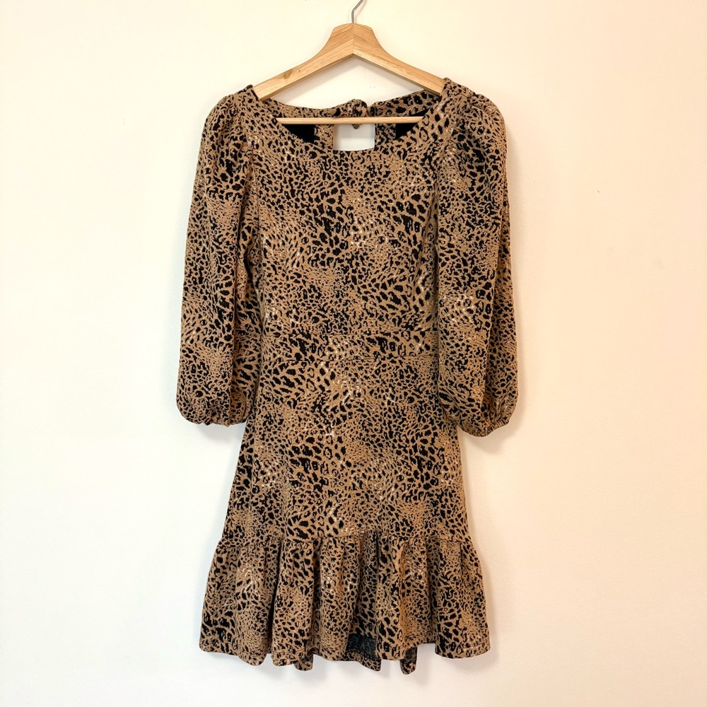 Anthropologie Maeve Leopard Back Bow Cut Out Mini Dress Flirty Edgy Puff Size 4 - Picture 4 of 7